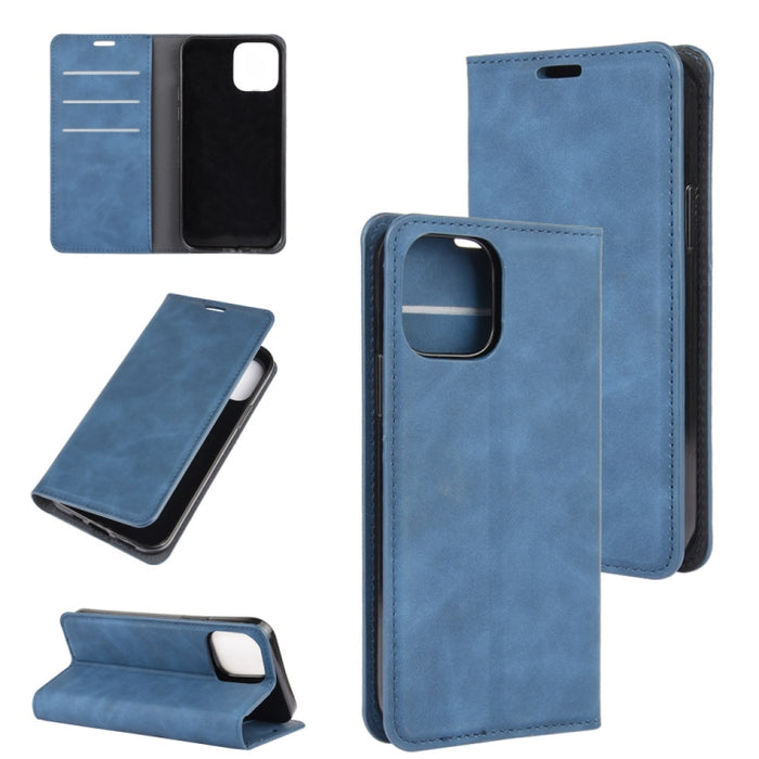 Para iPhone 12 Pro Max Retro-skin Business Funda de cuero con succión magnética con soporte y ranuras para tarjetas y billetera, For iPhone 12 Pro Max