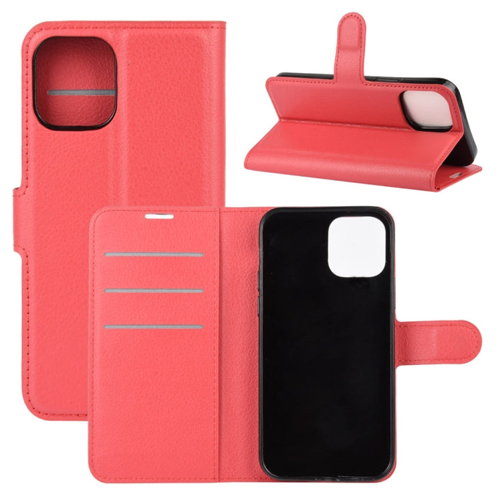 Para iPhone 12 Litchi Texture Funda protectora con tapa horizontal con soporte y ranuras para tarjetas y billetera, For iPhone 12 mini