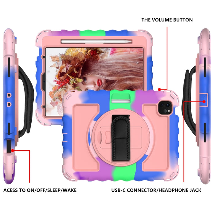 Para iPad Air 4 / 10.8 pulgadas (2020) Rotación de 360 grados PC + Estuche combinado de silicona a prueba de golpes con soporte y correa de mano y correa para el cuello y soporte para ranura para bolígrafo, For iPad Air 2022 / 2020 10.9