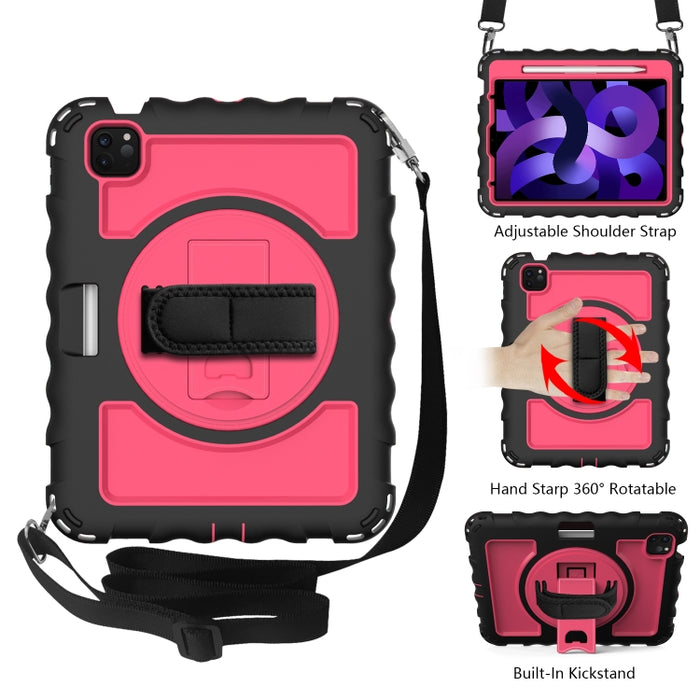 Para iPad Air 4 / 10.8 pulgadas (2020) Rotación de 360 grados PC + Estuche combinado de silicona a prueba de golpes con soporte y correa de mano y correa para el cuello y soporte para ranura para bolígrafo, For iPad Air 2022 / 2020 10.9