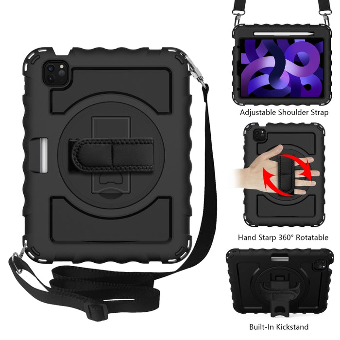 Para iPad Air 4 / 10.8 pulgadas (2020) Rotación de 360 grados PC + Estuche combinado de silicona a prueba de golpes con soporte y correa de mano y correa para el cuello y soporte para ranura para bolígrafo, For iPad Air 2022 / 2020 10.9