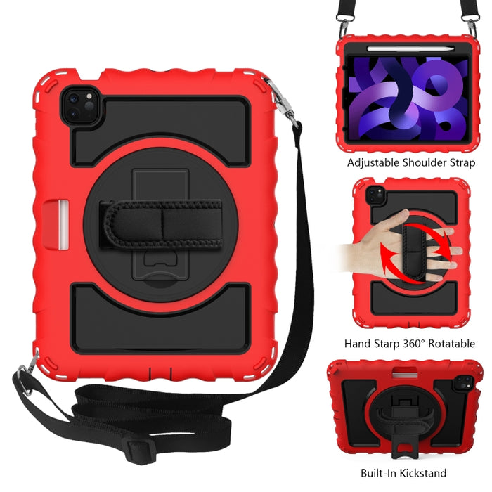 Para iPad Air 4 / 10.8 pulgadas (2020) Rotación de 360 grados PC + Estuche combinado de silicona a prueba de golpes con soporte y correa de mano y correa para el cuello y soporte para ranura para bolígrafo, For iPad Air 2022 / 2020 10.9