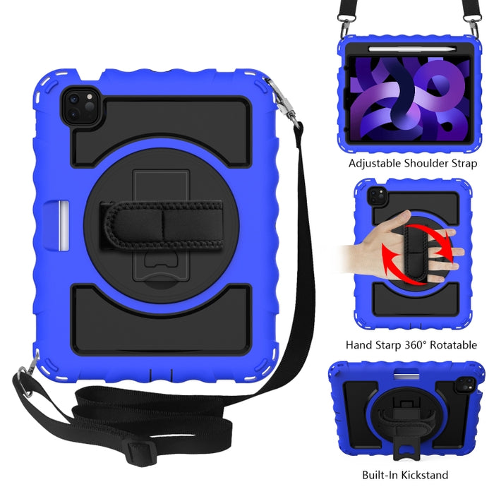 Para iPad Air 4 / 10.8 pulgadas (2020) Rotación de 360 grados PC + Estuche combinado de silicona a prueba de golpes con soporte y correa de mano y correa para el cuello y soporte para ranura para bolígrafo, For iPad Air 2022 / 2020 10.9