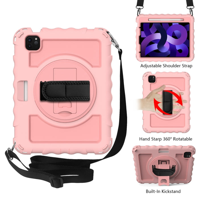 Para iPad Air 4 / 10.8 pulgadas (2020) Rotación de 360 grados PC + Estuche combinado de silicona a prueba de golpes con soporte y correa de mano y correa para el cuello y soporte para ranura para bolígrafo, For iPad Air 2022 / 2020 10.9