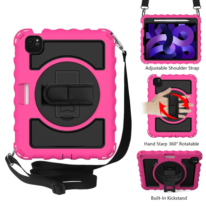 Para iPad Air 4 / 10.8 pulgadas (2020) Rotación de 360 grados PC + Estuche combinado de silicona a prueba de golpes con soporte y correa de mano y correa para el cuello y soporte para ranura para bolígrafo, For iPad Air 2022 / 2020 10.9