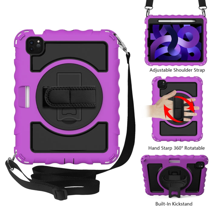Para iPad Air 4 / 10.8 pulgadas (2020) Rotación de 360 grados PC + Estuche combinado de silicona a prueba de golpes con soporte y correa de mano y correa para el cuello y soporte para ranura para bolígrafo, For iPad Air 2022 / 2020 10.9