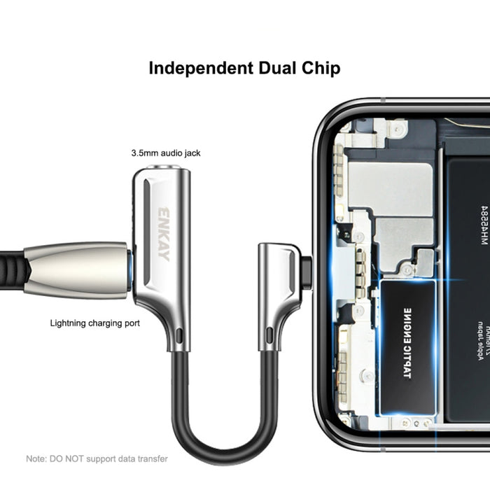 ENKAY ENK-AT103 Convertidor de interfaces de carga de 8 pines a 3,5 mm Audio y 8 pines Adaptador de aleación de zinc, 3.5mm Audio ＆ 8 Pin Charging