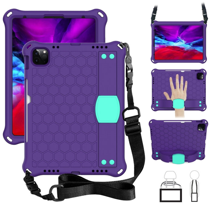 Diseño de nido de abeja EVA + Material de PC Cáscara protectora plana anticaída de cuatro esquinas con correa, For iPad Air 2022 / 2020 10.9