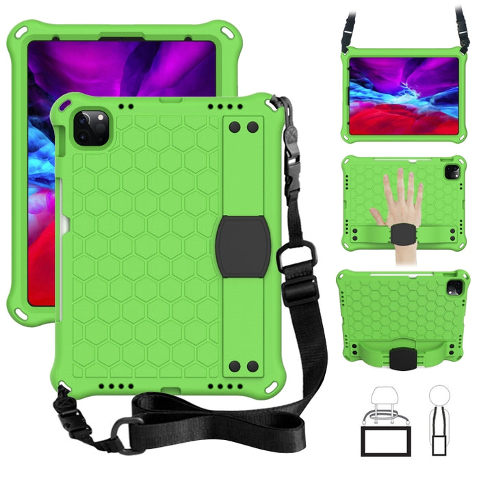 Diseño de nido de abeja EVA + Material de PC Cáscara protectora plana anticaída de cuatro esquinas con correa, For iPad Air 2022 / 2020 10.9