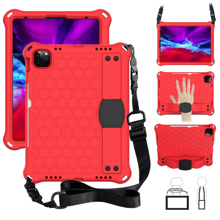 Diseño de nido de abeja EVA + Material de PC Cáscara protectora plana anticaída de cuatro esquinas con correa, For iPad Air 2022 / 2020 10.9