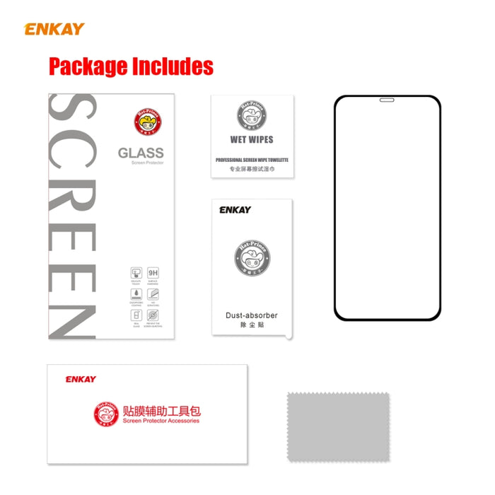 ENKAY Hat-Prince Full Glue 0.26mm 9H 2.5D Película de cobertura total de vidrio templado, For iPhone 12 mini, For iPhone 12 / 12 Pro, For iPhone 12 Pro Max