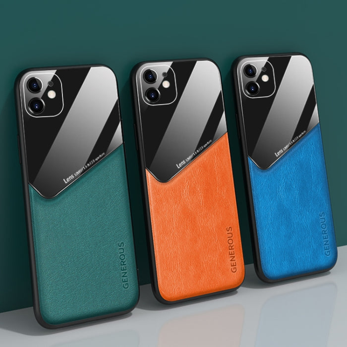 Estuche todo incluido de cuero + vidrio orgánico para teléfono con chapa de hierro, For iPhone 12 mini, For iPhone 12, For iPhone 12 Pro Max