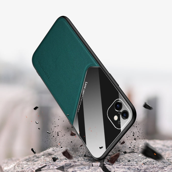 Estuche todo incluido de cuero + vidrio orgánico para teléfono con chapa de hierro, For iPhone 12 mini, For iPhone 12, For iPhone 12 Pro Max