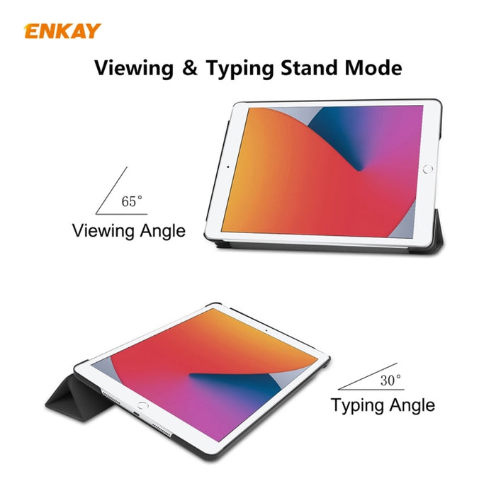 Para iPad 10.2 2020 / 2019 ENKAY ENK-8014 Funda inteligente de cuero PU + plástico con soporte de tres pliegues