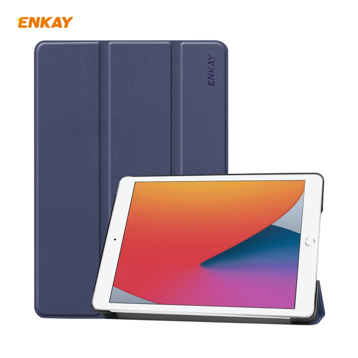 Para iPad 10.2 2020 / 2019 ENKAY ENK-8014 Funda inteligente de cuero PU + plástico con soporte de tres pliegues