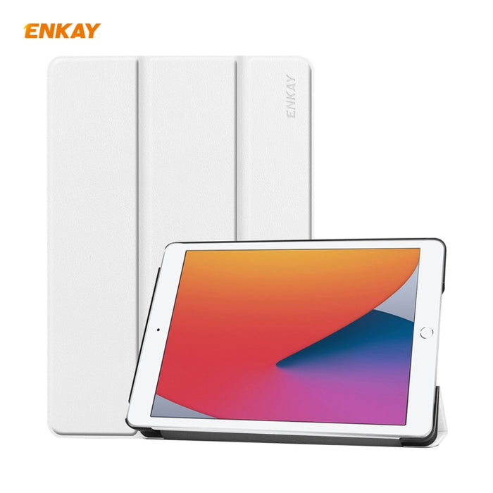 Para iPad 10.2 2020 / 2019 ENKAY ENK-8014 Funda inteligente de cuero PU + plástico con soporte de tres pliegues