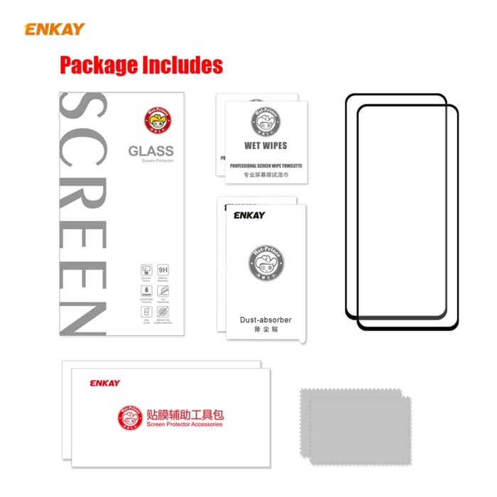 2 PCS ENKAY Hat-Prince Full Glue 0.26mm 9H 2.5D Película de cobertura total de vidrio templado, For Samsung Galaxy M51, For Samsung Galaxy A42 5G, For Xiaomi Poco X3 / X3 NFC