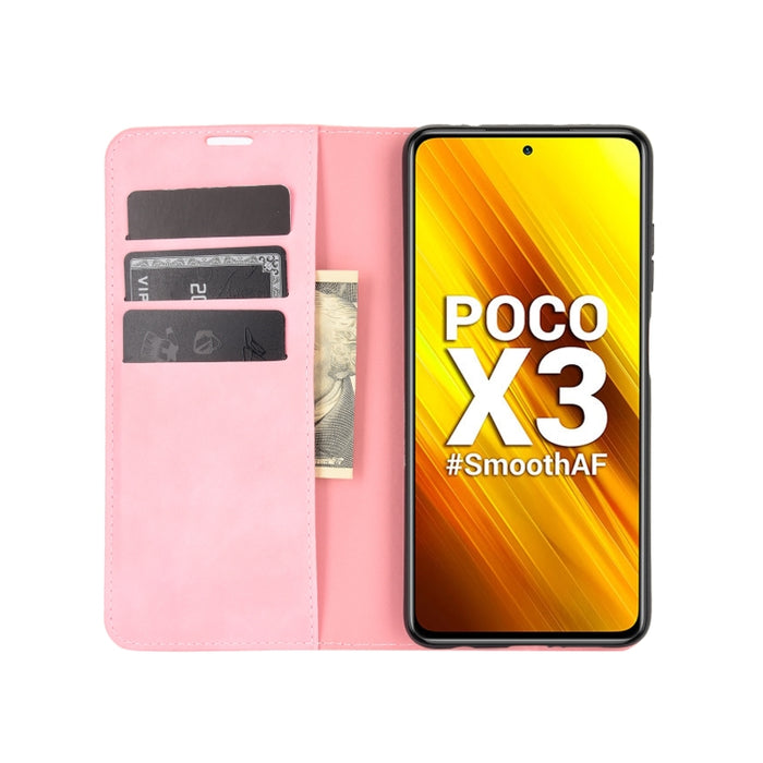 Para Xiaomi Poco X3/X3 NFC Retro-skin Business Funda de cuero con succión magnética con soporte y ranuras para tarjetas y billetera, For Xiaomi Poco X3