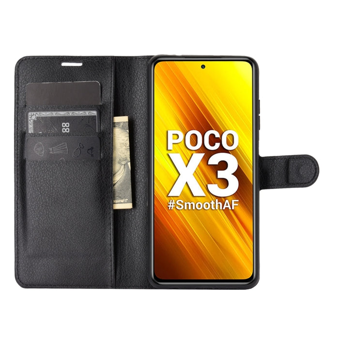 Para Xiaomi Poco X3/X3 NFC Litchi Texture Funda protectora con tapa horizontal con soporte y ranuras para tarjetas y billetera, For Xiaomi Poco X3