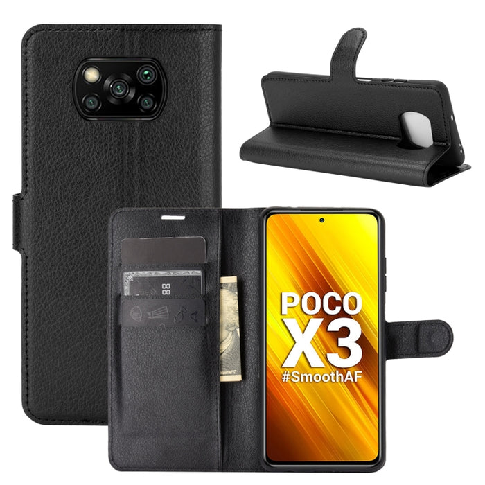 Para Xiaomi Poco X3/X3 NFC Litchi Texture Funda protectora con tapa horizontal con soporte y ranuras para tarjetas y billetera, For Xiaomi Poco X3