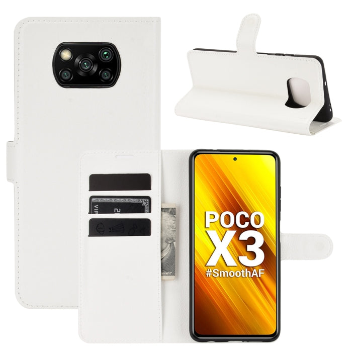 Para Xiaomi Poco X3/X3 NFC Litchi Texture Funda protectora con tapa horizontal con soporte y ranuras para tarjetas y billetera, For Xiaomi Poco X3