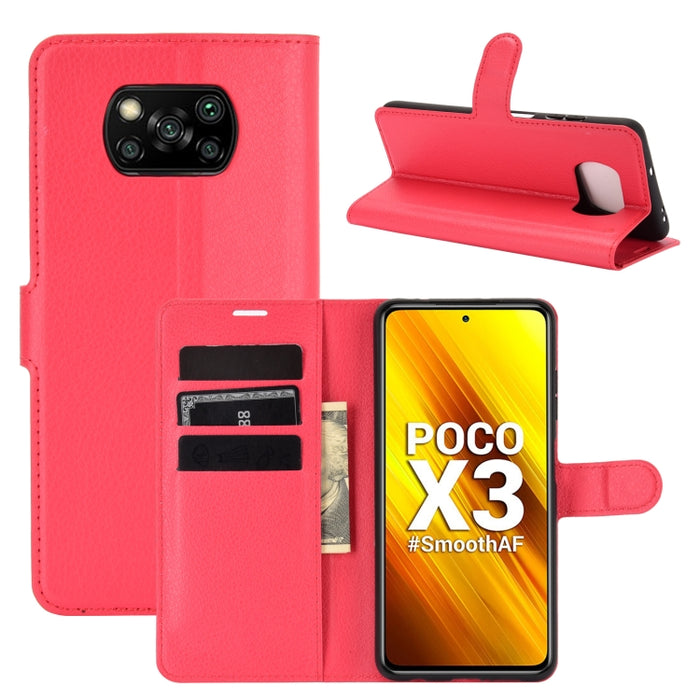 Para Xiaomi Poco X3/X3 NFC Litchi Texture Funda protectora con tapa horizontal con soporte y ranuras para tarjetas y billetera, For Xiaomi Poco X3