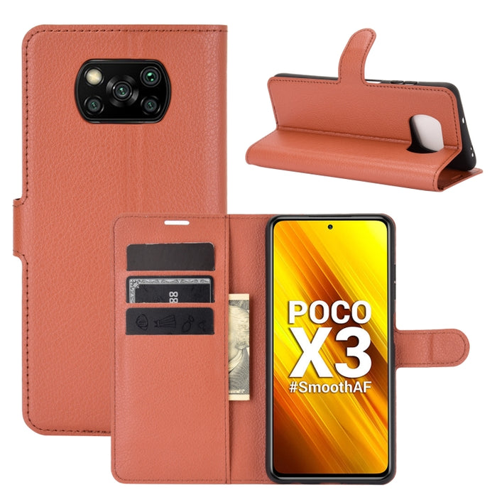 Para Xiaomi Poco X3/X3 NFC Litchi Texture Funda protectora con tapa horizontal con soporte y ranuras para tarjetas y billetera, For Xiaomi Poco X3