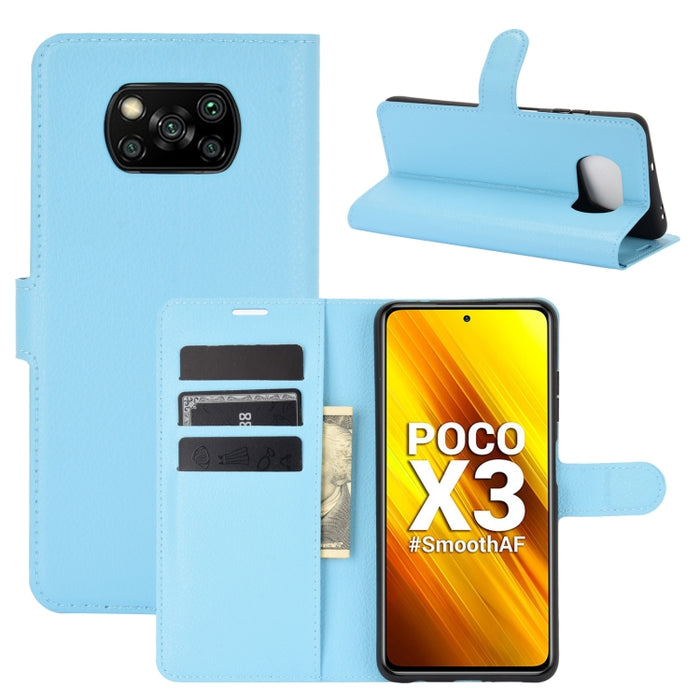 Para Xiaomi Poco X3/X3 NFC Litchi Texture Funda protectora con tapa horizontal con soporte y ranuras para tarjetas y billetera, For Xiaomi Poco X3
