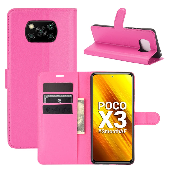 Para Xiaomi Poco X3/X3 NFC Litchi Texture Funda protectora con tapa horizontal con soporte y ranuras para tarjetas y billetera, For Xiaomi Poco X3