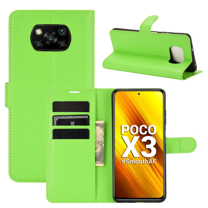 Para Xiaomi Poco X3/X3 NFC Litchi Texture Funda protectora con tapa horizontal con soporte y ranuras para tarjetas y billetera, For Xiaomi Poco X3