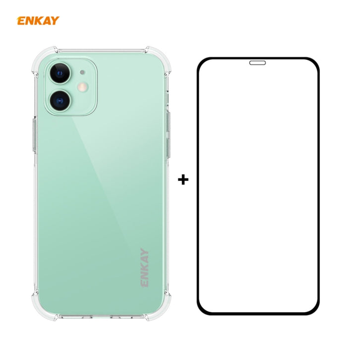Hat-Prince ENKAY 2 en 1 Estuche blando de TPU transparente Cubierta a prueba de golpes + 0.26 mm 9H 2.5D Pegamento completo Cobertura completa Película protectora de vidrio templado, For iPhone 12 mini, For iPhone 12 / 12 Pro, For iPhone 12 Pro Max