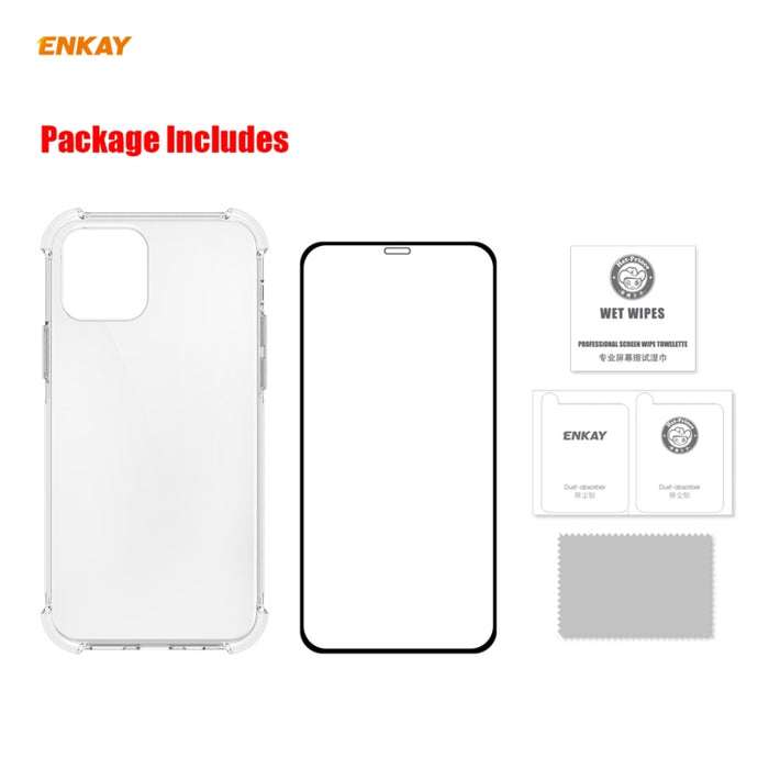 Hat-Prince ENKAY 2 en 1 Estuche blando de TPU transparente Cubierta a prueba de golpes + 0.26 mm 9H 2.5D Pegamento completo Cobertura completa Película protectora de vidrio templado, For iPhone 12 mini, For iPhone 12 / 12 Pro, For iPhone 12 Pro Max