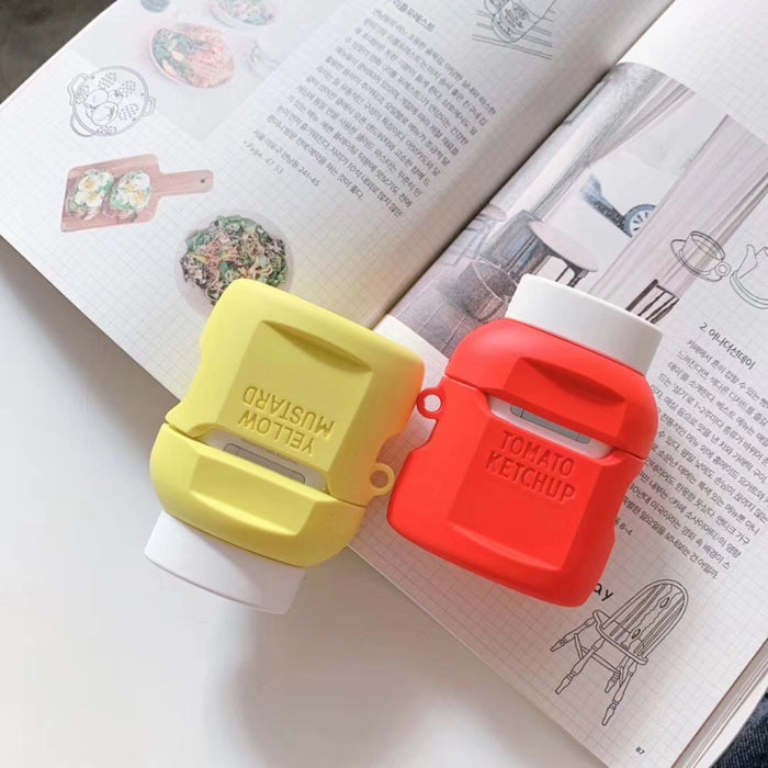 Para Apple AirPods 1/2 Generación Universal Wireless Ketchup Bluetooth Estuche protector para auriculares, Ketchup Red, Ketchup Yellow