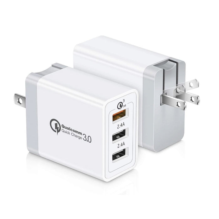 SDC-30W Cable de datos USB 2 en 1 a 8 pines + 30W QC 3.0 USB + 2.4A Puertos USB 2.0 duales Teléfono móvil Tableta PC Cargador rápido universal Juego de cargador de viaje, enchufe de EE. UU.