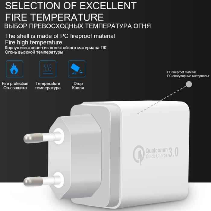 SDC-30W Cable de datos USB 2 en 1 a 8 pines + 30W QC 3.0 USB + 2.4A Puertos USB 2.0 duales Teléfono móvil Tableta PC Cargador rápido universal Juego de cargador de viaje, enchufe de la UE