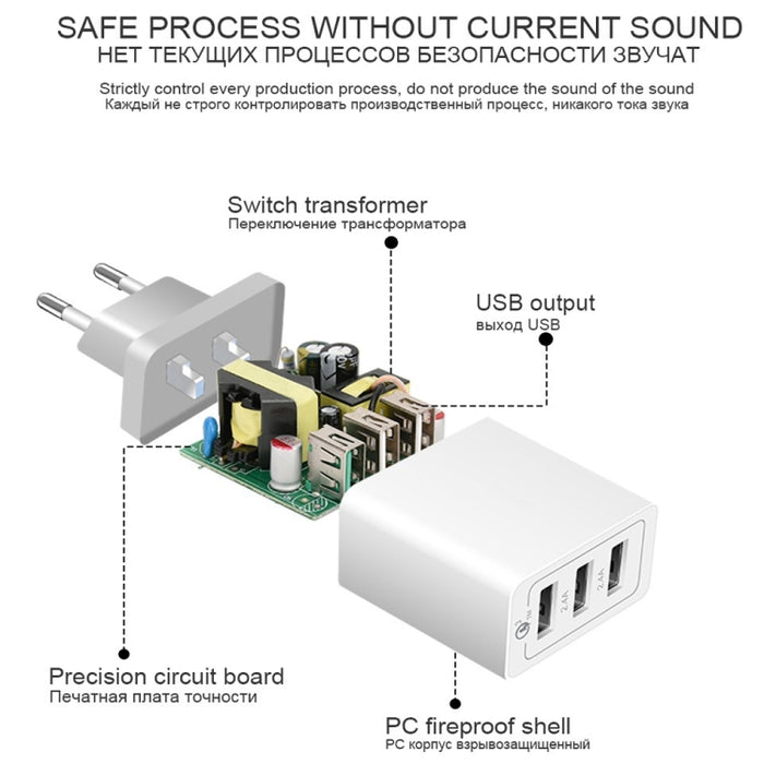 SDC-30W Cable de datos USB 2 en 1 a 8 pines + 30W QC 3.0 USB + 2.4A Puertos USB 2.0 duales Teléfono móvil Tableta PC Cargador rápido universal Juego de cargador de viaje, enchufe de la UE