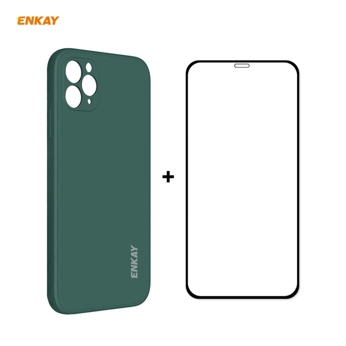 Para iPhone 11 Pro Max Hat-Prince ENKAY ENK-PC0662 Estuche protector a prueba de golpes de silicona líquida con borde recto + 0.26 mm 9H 2.5D Pegamento completo Cobertura completa Película protectora de vidrio templado, For iPhone 11 Pro Max