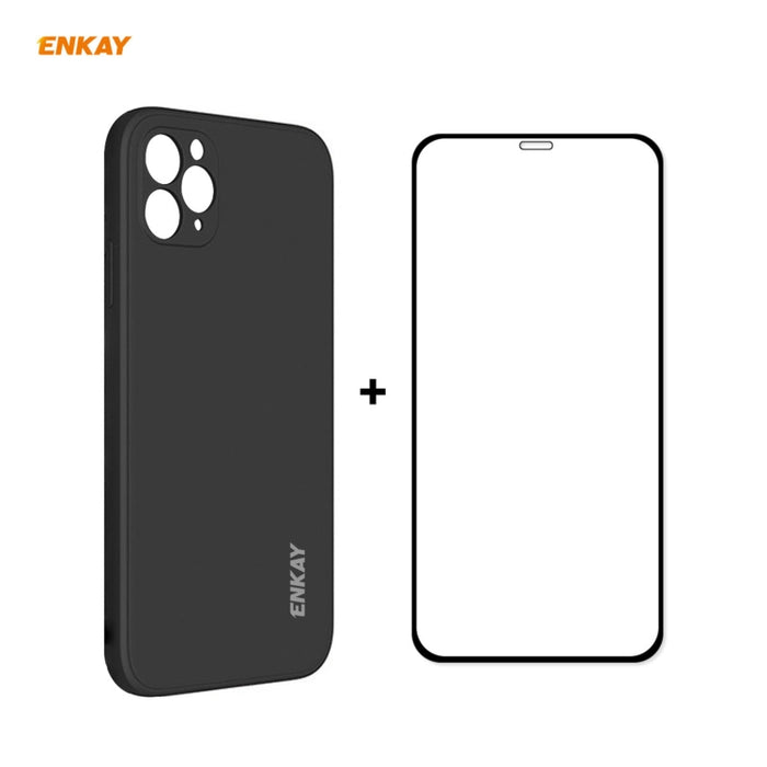 Para iPhone 11 Pro Max Hat-Prince ENKAY ENK-PC0662 Estuche protector a prueba de golpes de silicona líquida con borde recto + 0.26 mm 9H 2.5D Pegamento completo Cobertura completa Película protectora de vidrio templado, For iPhone 11 Pro Max