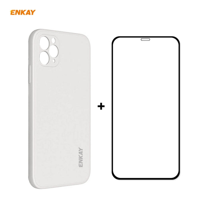 Para iPhone 11 Pro Max Hat-Prince ENKAY ENK-PC0662 Estuche protector a prueba de golpes de silicona líquida con borde recto + 0.26 mm 9H 2.5D Pegamento completo Cobertura completa Película protectora de vidrio templado, For iPhone 11 Pro Max