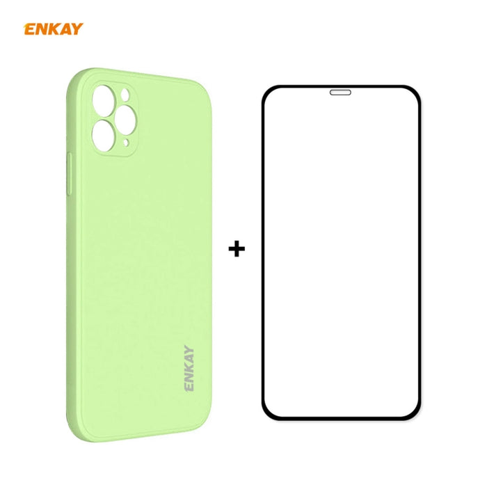 Para iPhone 11 Pro Max Hat-Prince ENKAY ENK-PC0662 Estuche protector a prueba de golpes de silicona líquida con borde recto + 0.26 mm 9H 2.5D Pegamento completo Cobertura completa Película protectora de vidrio templado, For iPhone 11 Pro Max