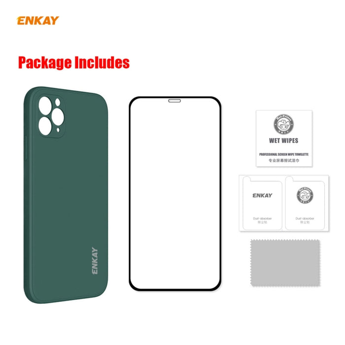 Para iPhone 11 Pro Max Hat-Prince ENKAY ENK-PC0662 Estuche protector a prueba de golpes de silicona líquida con borde recto + 0.26 mm 9H 2.5D Pegamento completo Cobertura completa Película protectora de vidrio templado, For iPhone 11 Pro Max