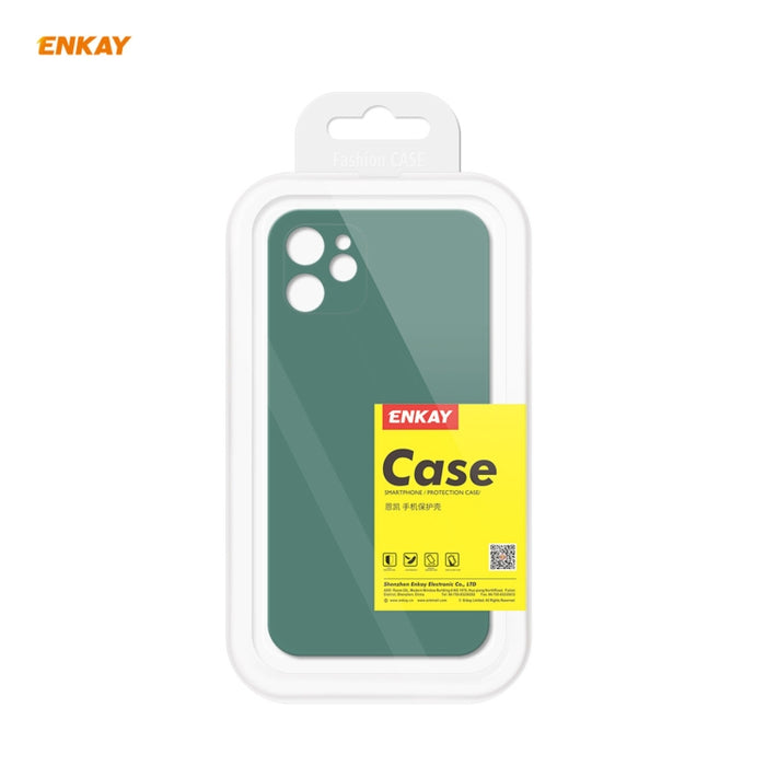 Para iPhone 12 mini Hat-Prince ENKAY ENK-PC0672 Funda de silicona líquida con borde recto a prueba de golpes + 0.26mm 9H 2.5D Pegamento completo Película de vidrio templado, For iPhone 12 mini