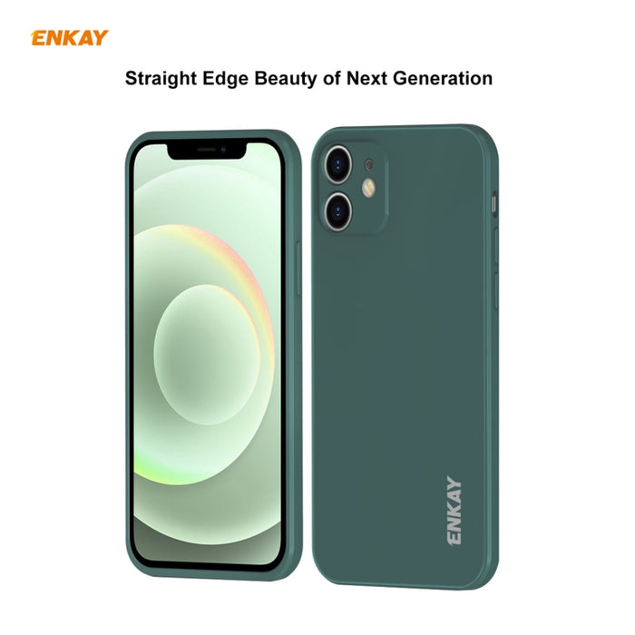 Para iPhone 12 mini Hat-Prince ENKAY ENK-PC0672 Funda de silicona líquida con borde recto a prueba de golpes + 0.26mm 9H 2.5D Pegamento completo Película de vidrio templado, For iPhone 12 mini