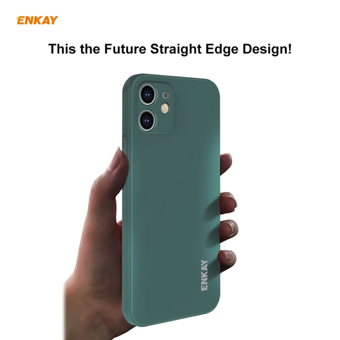 Para iPhone 12 mini Hat-Prince ENKAY ENK-PC0672 Funda de silicona líquida con borde recto a prueba de golpes + 0.26mm 9H 2.5D Pegamento completo Película de vidrio templado, For iPhone 12 mini