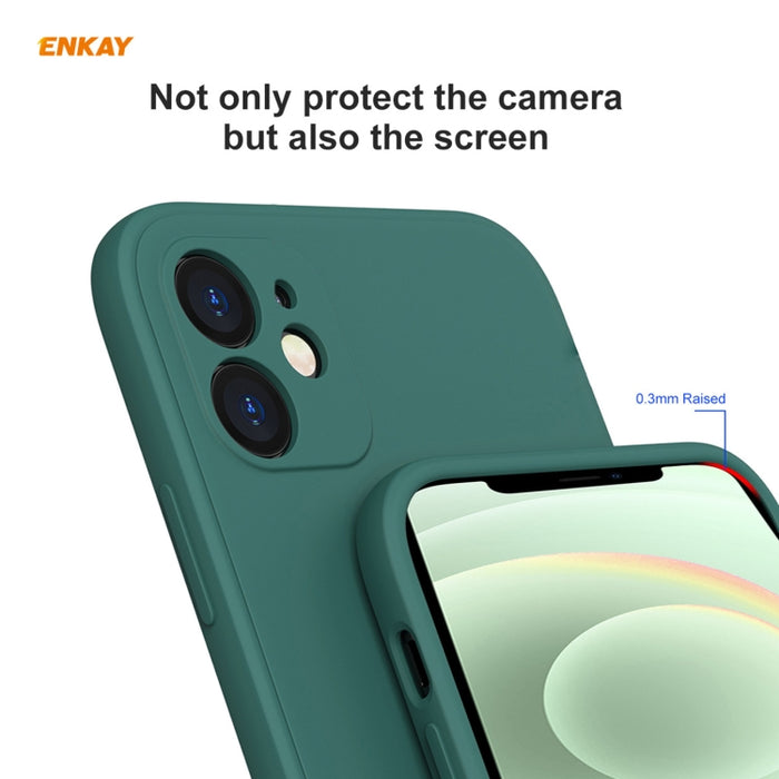 Para iPhone 12 mini Hat-Prince ENKAY ENK-PC0672 Funda de silicona líquida con borde recto a prueba de golpes + 0.26mm 9H 2.5D Pegamento completo Película de vidrio templado, For iPhone 12 mini