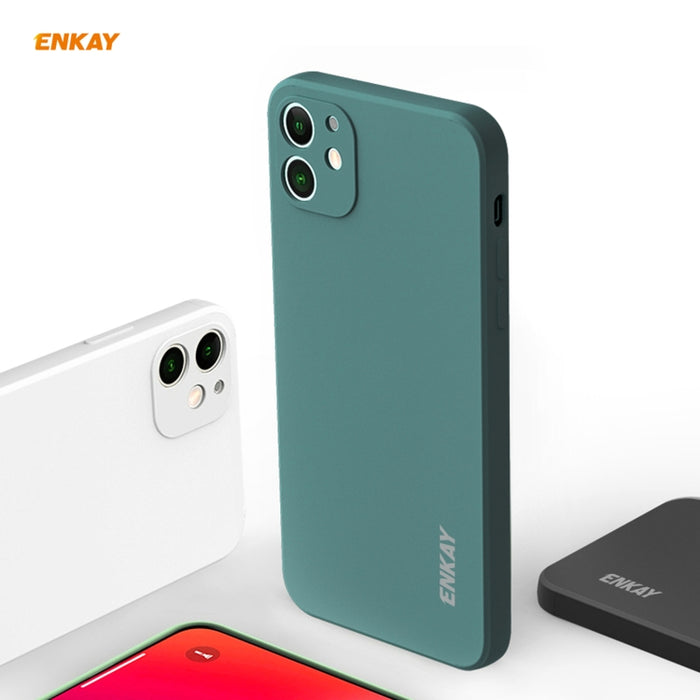 Para iPhone 12 mini Hat-Prince ENKAY ENK-PC0672 Funda de silicona líquida con borde recto a prueba de golpes + 0.26mm 9H 2.5D Pegamento completo Película de vidrio templado, For iPhone 12 mini