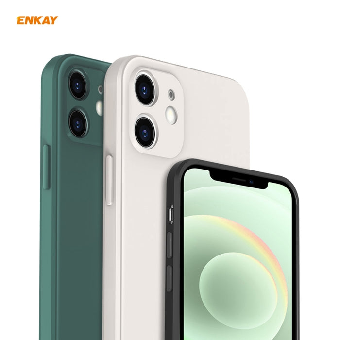 Para iPhone 12 Hat-Prince ENKAY ENK-PC0682 Funda de silicona líquida con borde recto a prueba de golpes + 0.26mm 9H 2.5D Pegamento completo Película de vidrio templado, For iPhone 12