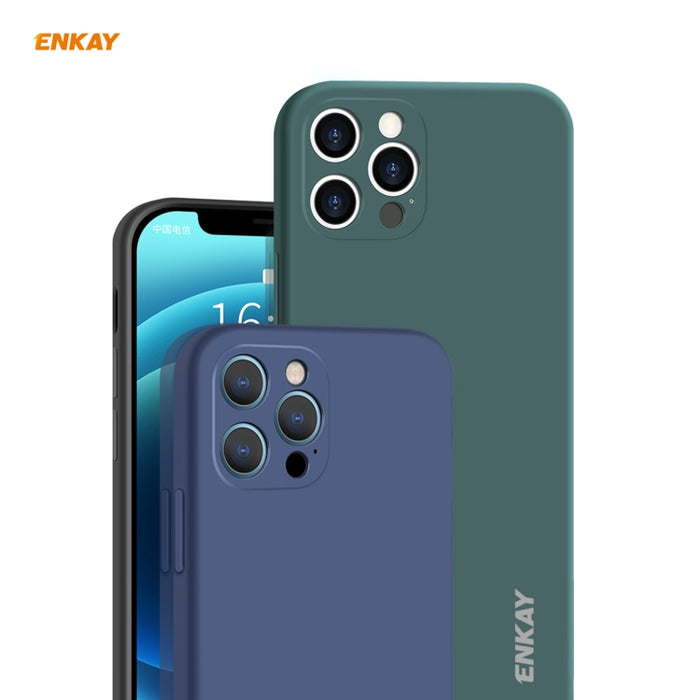 Para iPhone 12 Pro Hat-Prince ENKAY ENK-PC0692 Funda de silicona líquida con borde recto a prueba de golpes + 0.26mm 9H 2.5D Pegamento completo Película de vidrio templado, For iPhone 12 Pro