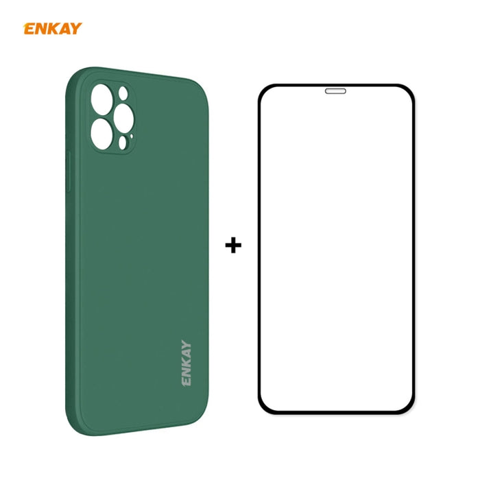 Para iPhone 12 Pro Hat-Prince ENKAY ENK-PC0702 Funda de silicona líquida con borde recto a prueba de golpes + 0.26mm 9H 2.5D Pegamento completo Película de vidrio templado, For iPhone 12 Pro Max