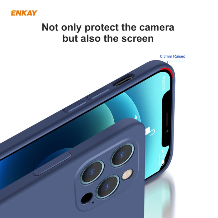 Para iPhone 12 Pro Hat-Prince ENKAY ENK-PC0702 Funda de silicona líquida con borde recto a prueba de golpes + 0.26mm 9H 2.5D Pegamento completo Película de vidrio templado, For iPhone 12 Pro Max
